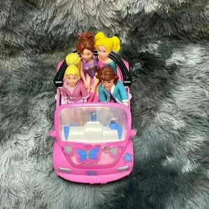 Vintage Polly Pocket  Pink convertible car with 4 dolls
